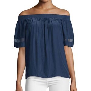 Ramy Brook Blue Flutter Sleeve off shoulder Jessica navy Blouse. Size L EUC